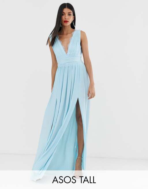 Asos design premium lace 2024 insert pleated maxi dress