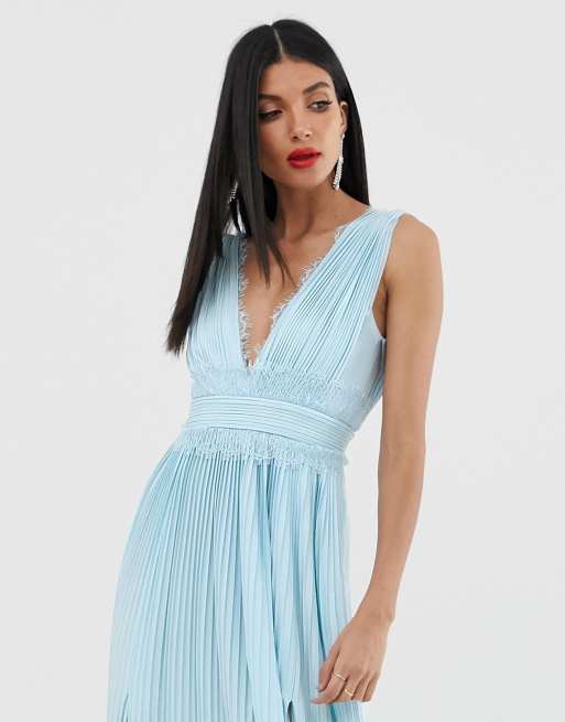 Asos design premium lace insert pleated midi clearance dress