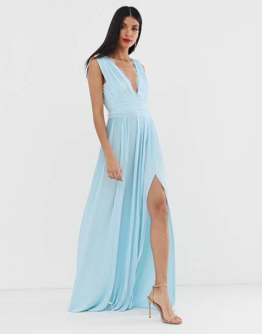 asos pleated maxi dress with lace inserts