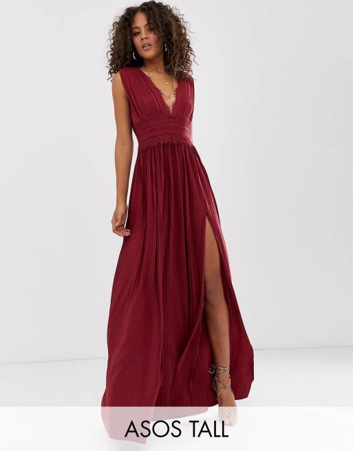 asos pleated maxi dress with lace inserts