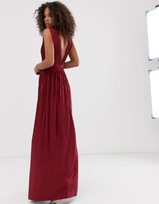 asos design premium lace insert pleated maxi dress