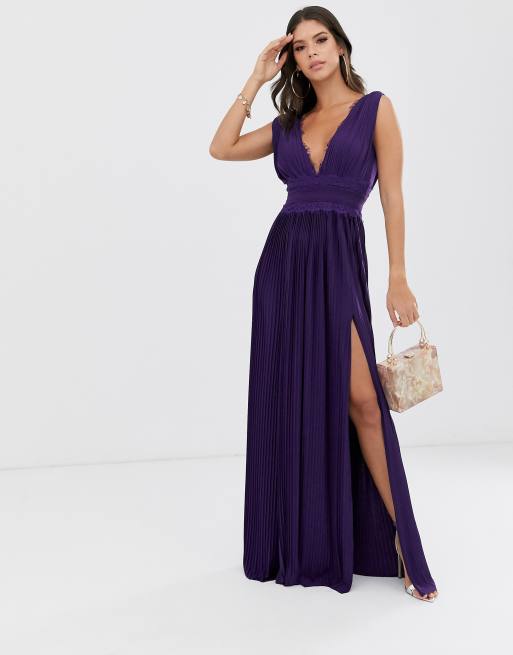 Premium lace insert pleated maxi dress on sale