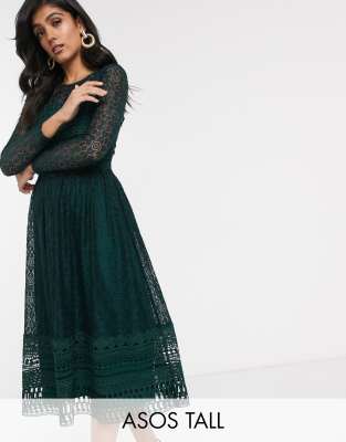 Lace midi best sale dress green