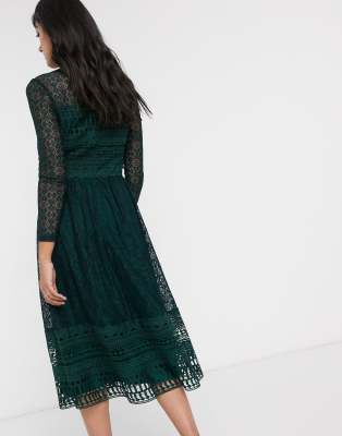 asos design premium lace midi skater dress