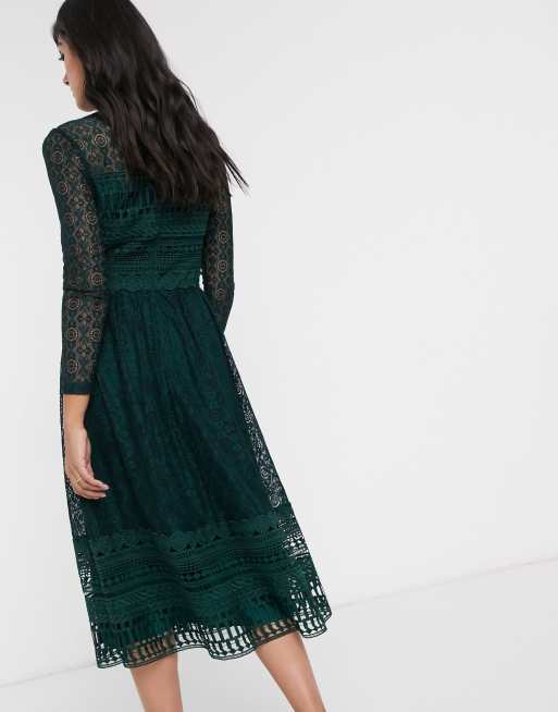 Asos design premium lace mini outlet skater dress with long sleeves