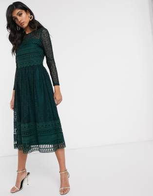 asos design lace midi skater dress