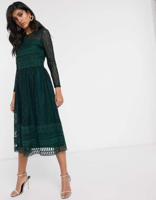 Green lace dress store midi