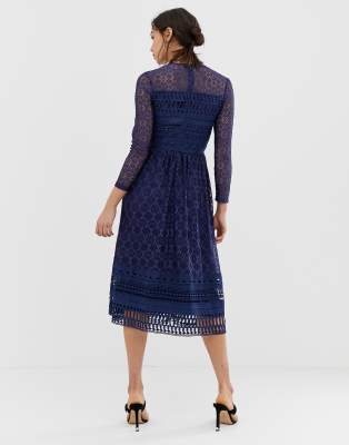 asos design premium lace midi skater dress