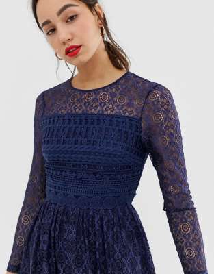 asos design premium lace midi skater dress