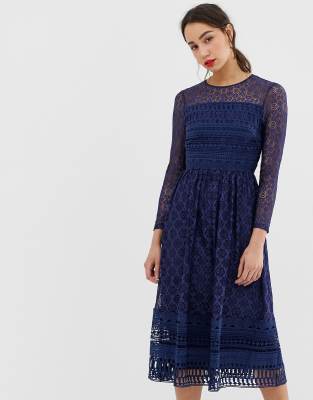 asos design lace midi skater dress