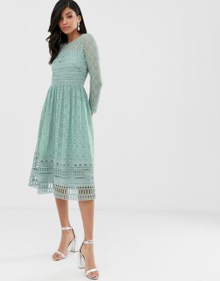 asos design lace midi skater dress