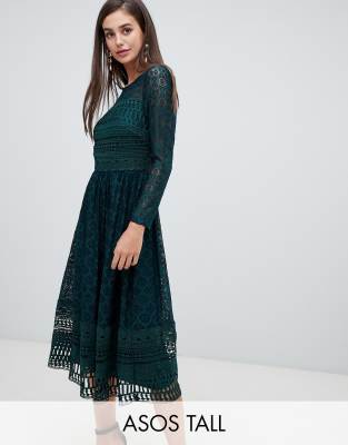 asos design premium lace midi skater dress