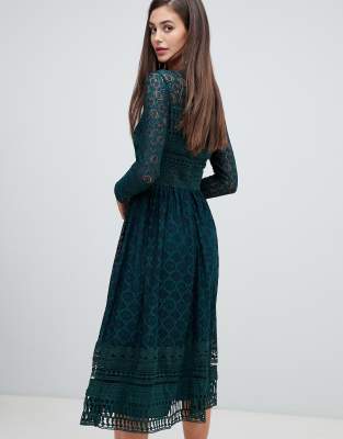 asos design lace midi skater dress