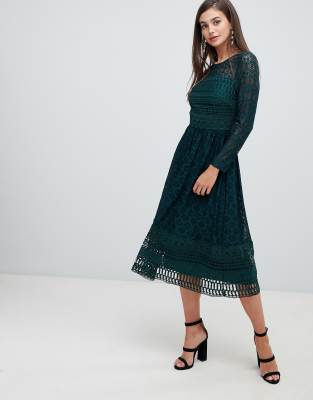 asos design premium lace midi dress