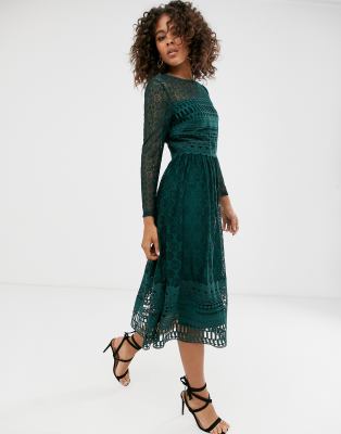 asos green lace midi dress