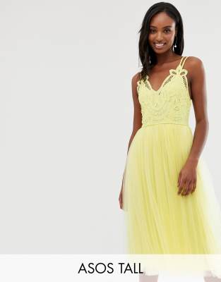 Asos Design Tall Premium Lace Top Tulle Cami Midi Dress Yellow 5 Star Wedding Boutique