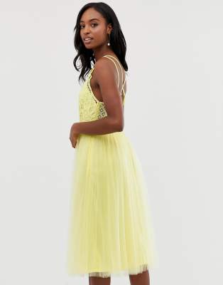 asos design lace top tulle midi dress