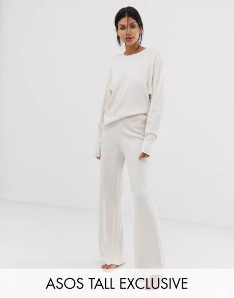 ASOS DESIGN tall premium lounge knitted ribbed wide leg