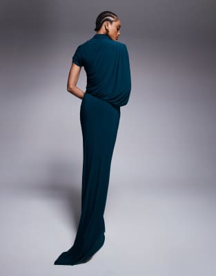 Asos Tall Asos Design Tall Satin Square Neck Maxi Dress With Cowl Back Detail In Mint Green In Blue