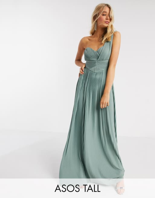 ASOS DESIGN Tall Premium one shoulder pleated panel maxi dress in spearmint