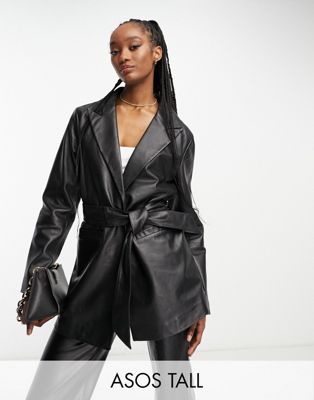 ASOS DESIGN Tall premium real leather belted mum jacket in black - ASOS Price Checker