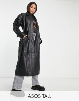 ASOS DESIGN Tall premium real leather trench coat in black - ASOS Price Checker