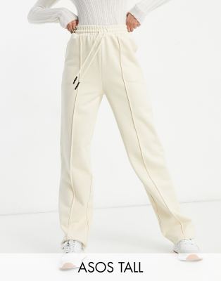 ASOS DESIGN Tall premium straight leg sweatpants with pintuck in cream