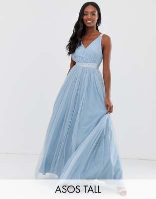 asos design premium tulle maxi prom dress with ribbon ties