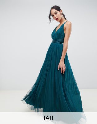 asos design premium tulle maxi prom dress with ribbon ties