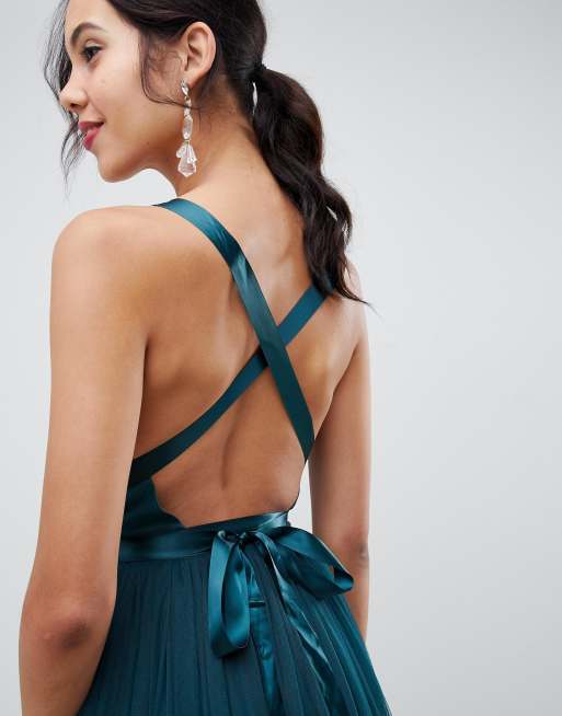 Asos premium tulle maxi prom outlet dress with ribbon ties