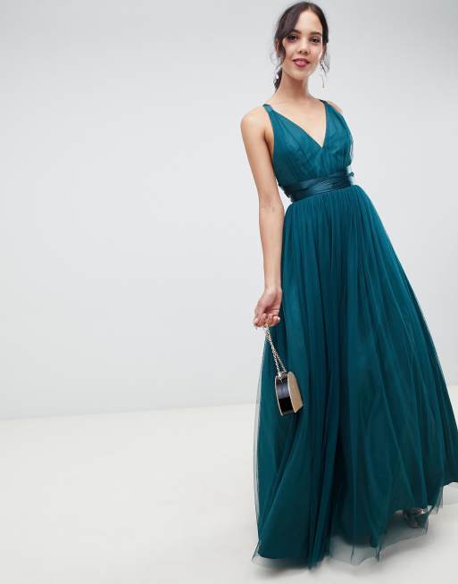 Asos design premium tulle maxi clearance prom dress with ribbon ties