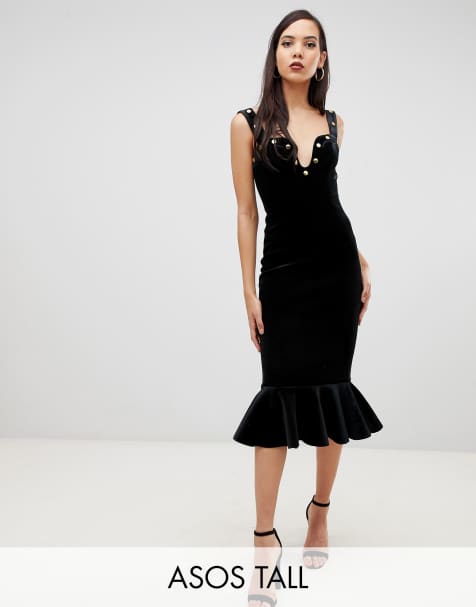 ASOS DESIGN Tall Premium velvet stud detail midi bodycon dress