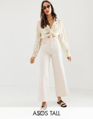 ASOS DESIGN Tall premium wide leg jeans in bone white