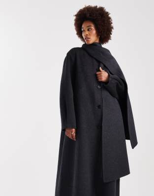 Asos Tall Asos Design Tall Premium Wool Rich Longline Coat With Detachable Scarf In Gray