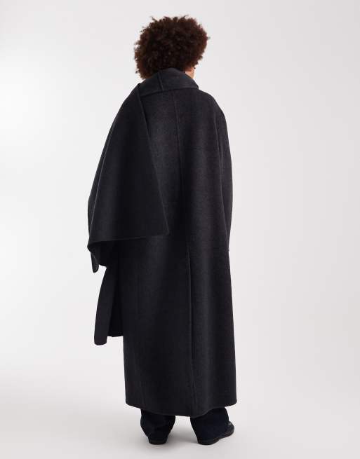 ASOS DESIGN Tall premium wool rich longline coat with detachable scarf in charcoal, 3 of 4
