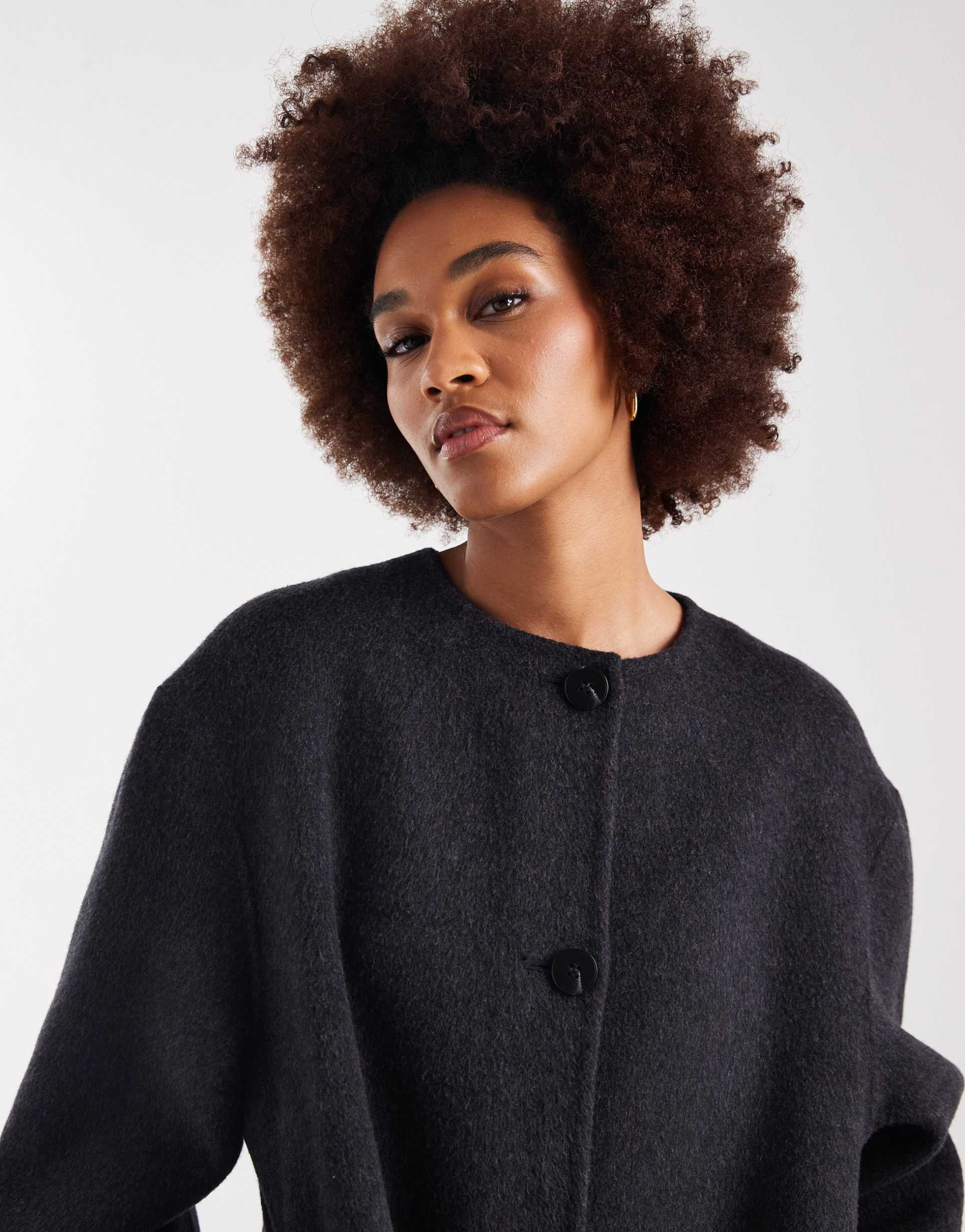 ASOS DESIGN Tall premium wool rich longline coat with detachable scarf in charco