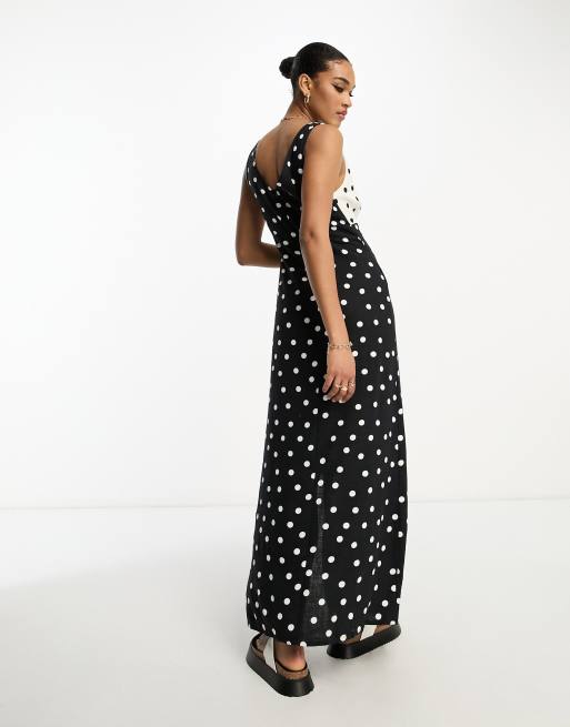 ASOS DESIGN Tall - Prendisole sottoveste lungo in lino con stampa a pois monocromatica mix and match e scollo a V, 2 di 4