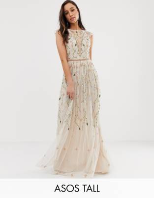 asos design maternity pretty embroidered floral and sequin mesh maxi dress