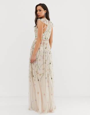 Asos design pretty embroidered floral and sequin mesh maxi sales dress