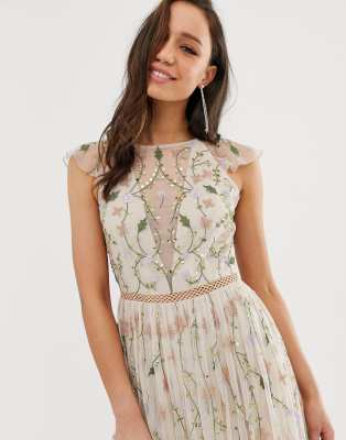 asos design maternity pretty embroidered floral and sequin mesh maxi dress