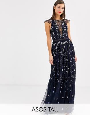 asos design maxi dress with cape sleeve in embroidered mesh