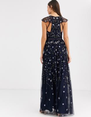 asos design maternity pretty embroidered floral and sequin mesh maxi dress