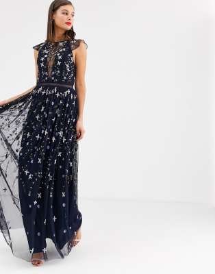 asos design maternity pretty embroidered floral and sequin mesh maxi dress