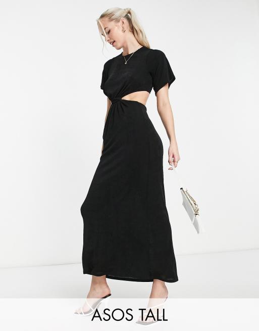 ASOS DESIGN Tall – Przylegająca czarna sukienka T-shirtowa midi z wycięciem