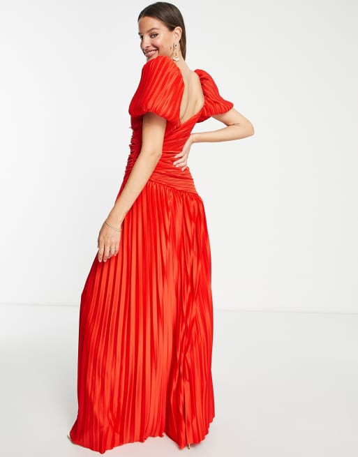 asos red pleated dress