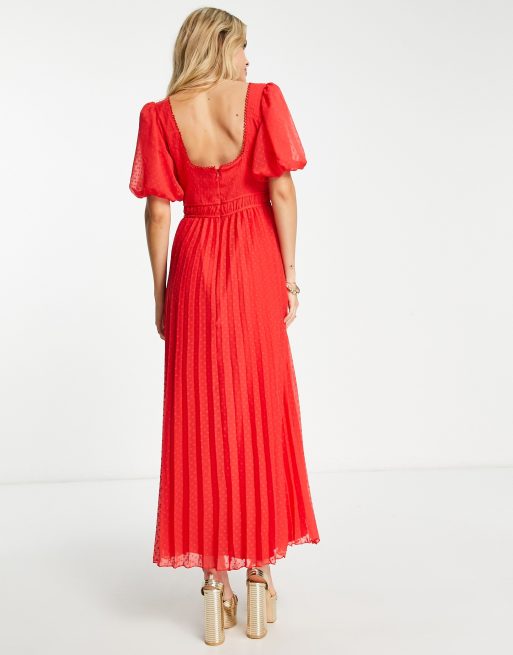 Asos red pleated dress hotsell