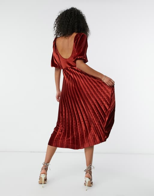 Asos design pleated hotsell velvet bardot midi dress