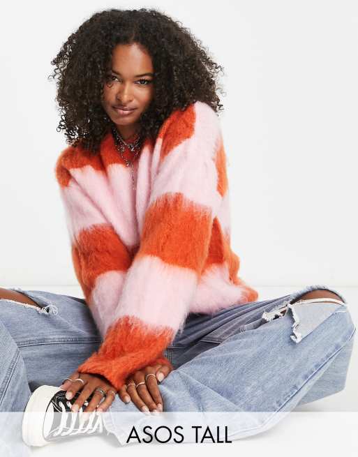 ASOS DESIGN Tall - Pull à rayures en maille brossée - Rose et orange