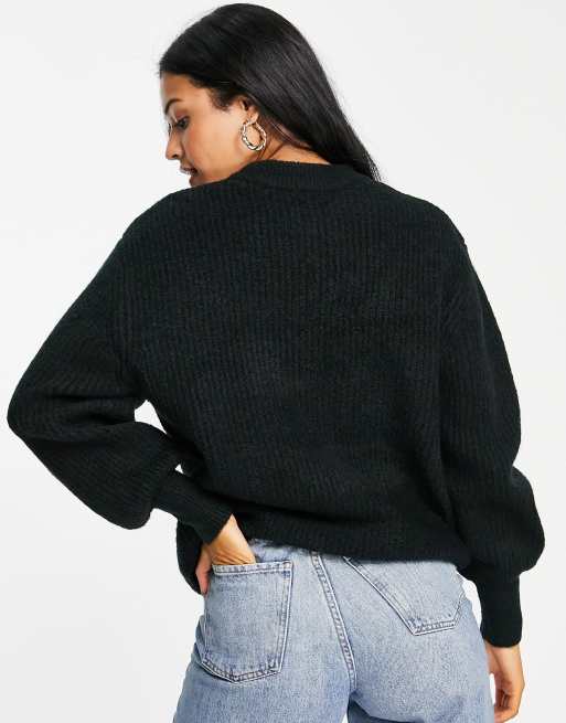 ASOS DESIGN Tall - Pull côtelé ras de cou en maille duveteuse - Noir, 3 de 4