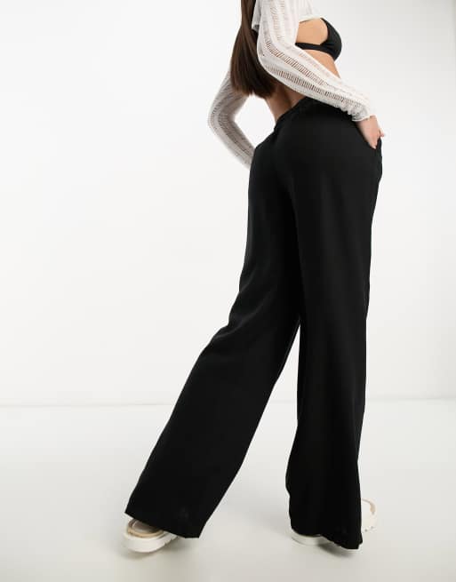 ASOS DESIGN Tall pull on pant with linen in black